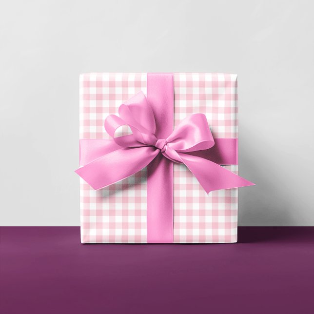 Girly Pastel Pink Gingham Plaid Multi Wrapping Paper Sheet (Pink and White Gingham - Small Pattern)