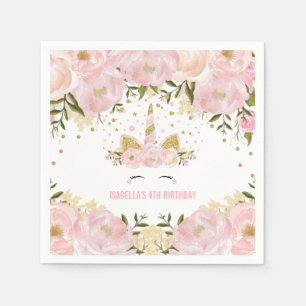 Girly Pastel Pink Gold Floral Birthday Party Napkin