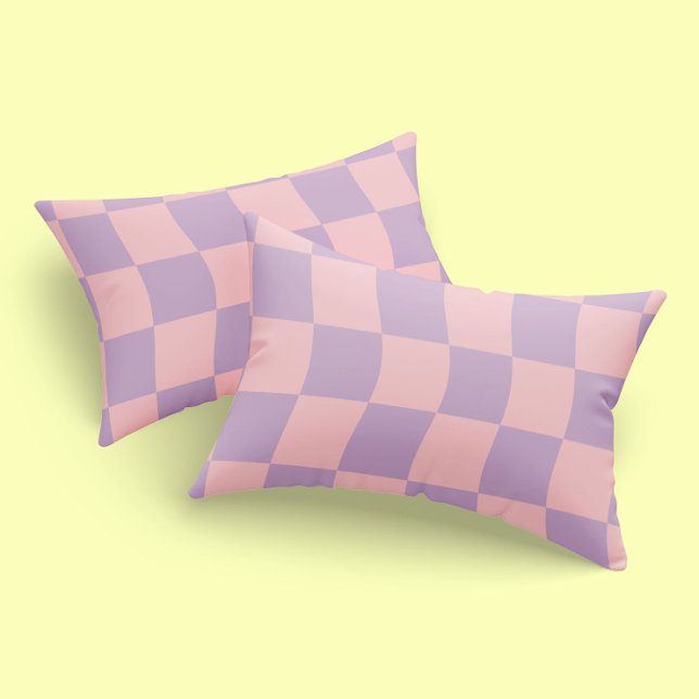 Girly Pastel Pink Purple Wavy Check Pattern Pillowcase (Creator Uploaded)