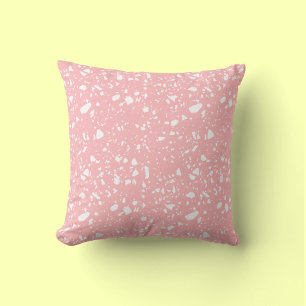 Girly Pastel Pink White Abstract Terrazzo Pattern Throw Pillow