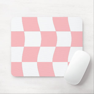 Girly Pastel Pink White Wavy Chequerboard Pattern Mouse Pad