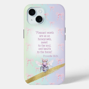 Girly Pastel Rainbow Coquette Watercolor Bee Faith iPhone 15 Case