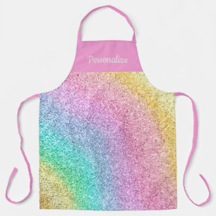 Girly Pastel Rainbow Glitter Pattern Personalized Apron