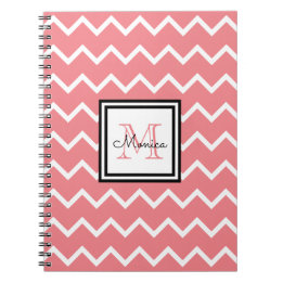 Girly Pastel Red Name Monogram Chevron Notebook