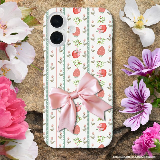 Girly pastel strawberries Pink white Blue lace Case-Mate iPhone Case (Creator Uploaded)