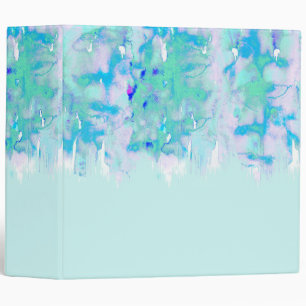 Girly Pastel Teal and Blue Watercolor Paint Drips Binder