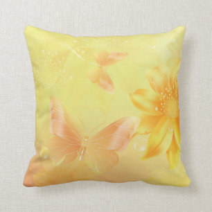 Girly Pastel Yellow Abstract Floral Background Throw Pillow