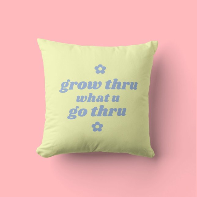 Girly Pastel Yellow Cute Retro Growth Slogan Throw Pillow (Creator Uploaded)
