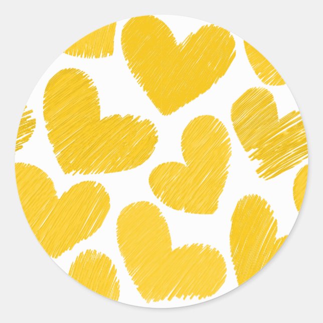 Girly pastel yellow love hearts pattern classic round sticker (Front)