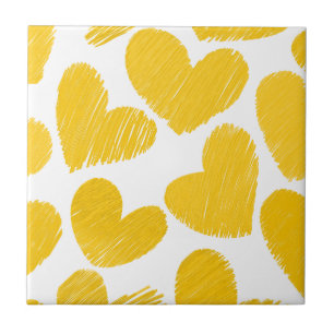 Girly pastel yellow love hearts pattern tile