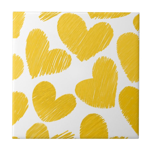 Girly pastel yellow love hearts pattern tile (Front)