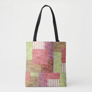 Girly Patchwork Country Style Quilt Block Pattern Tote Bag