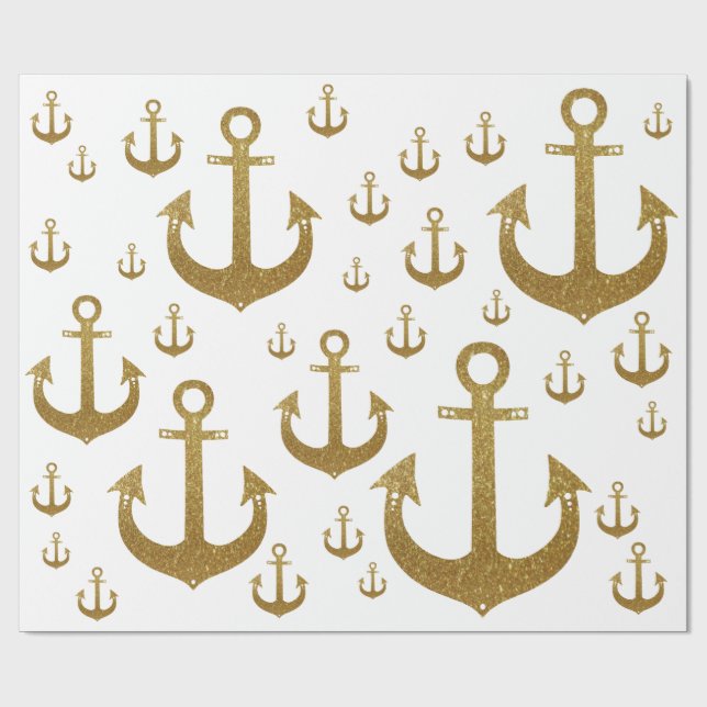 girly pattern of golden anchors nautical wrapping paper (Flat)