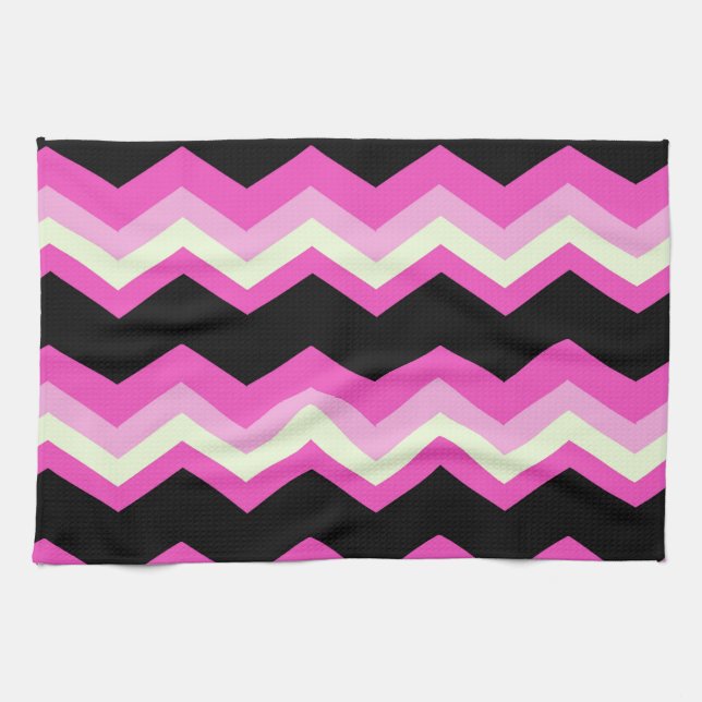 girly pattern zigzag fuchsia hot pink chevron kitchen towel (Horizontal)