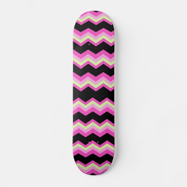 girly pattern zigzag fuchsia hot pink chevron skateboard (Front)