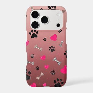 Girly Paw Prints Hearts & Glitter Bones Dusty Pink
