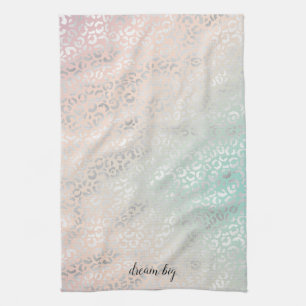 Girly Peach Aqua Tie Dye Silver Leopard Print Kitchen Towel