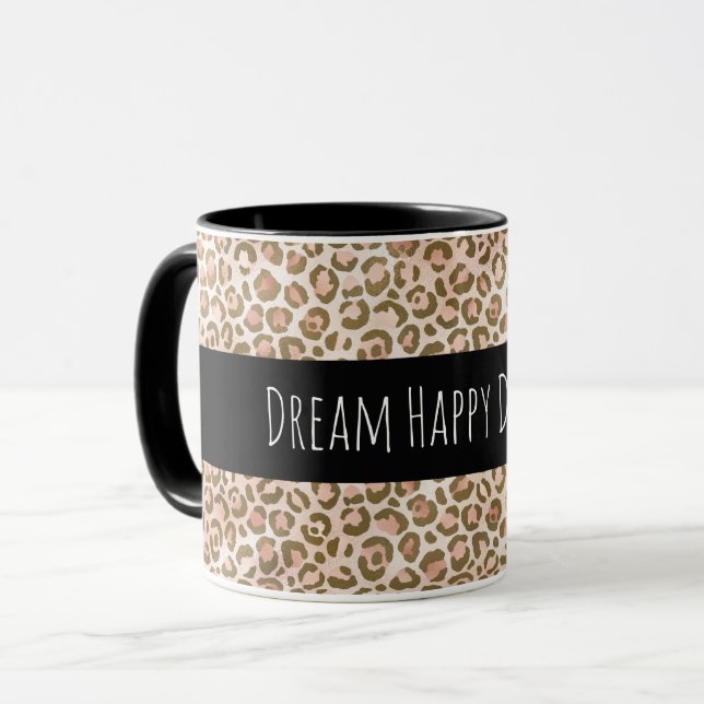 Girly Peach Brown Leopard Print Personalized Mug (Front Left)