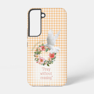 Girly Peach Check Rose Wreath White Dove Faith Samsung Galaxy Case