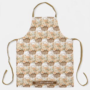 Girly Peach Floral Basket Print Apron