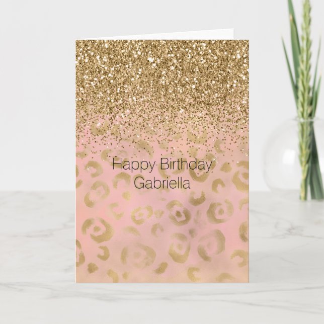 Girly Peach Gold Leopard Glitter       Card (Front)
