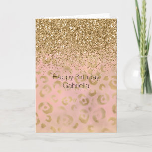 Girly Peach Gold Leopard Glitter       Card