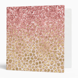 Girly Peach Gold Leopard Print Pink Glitter Glitzy Binder