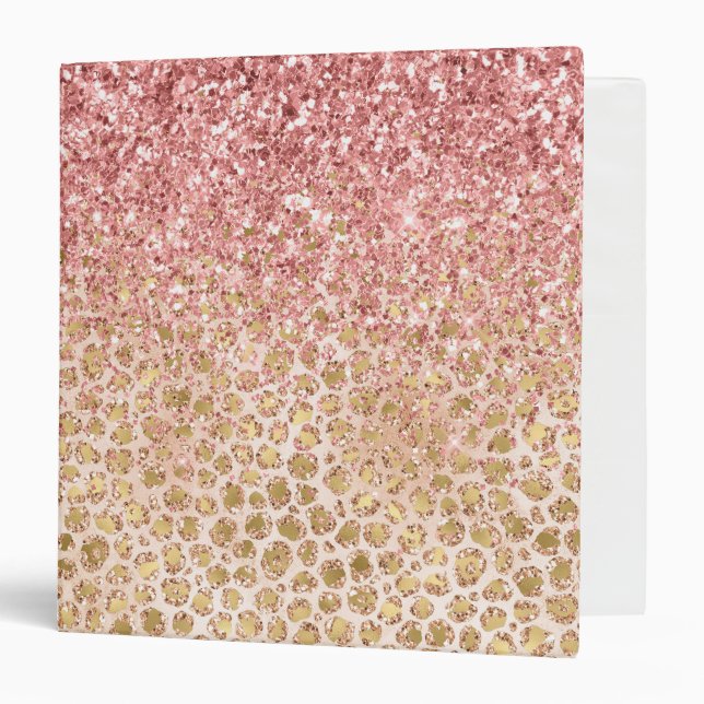 Girly Peach Gold Leopard Print Pink Glitter Glitzy Binder (Front/Inside)