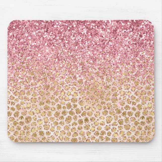 Girly Peach Gold Leopard Print Pink Glitter Glitzy Mouse Pad (Front)