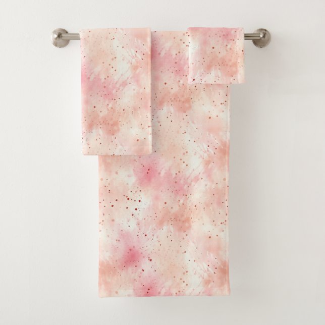 Girly Peach Pink Abstract Bath Towel Set (Insitu)