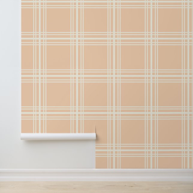 Girly Peach with Ivory White Grid Lines Nursery Wallpaper (Application)