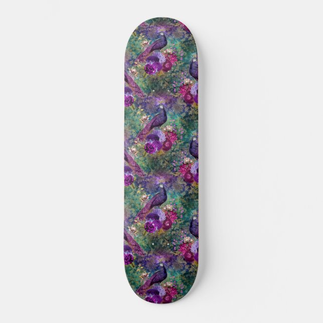 Girly Peacock Pink Purple Fantasy Skateboard (Front)