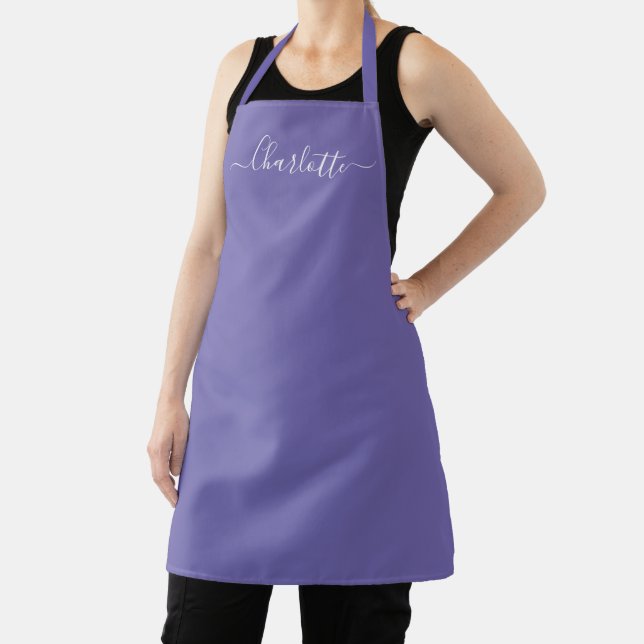 Girly periwinkle custom script name monogram chic apron (Insitu)