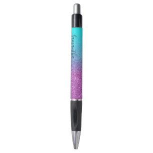 Girly Personalized Aqua Purple Ombre Glitter Pen