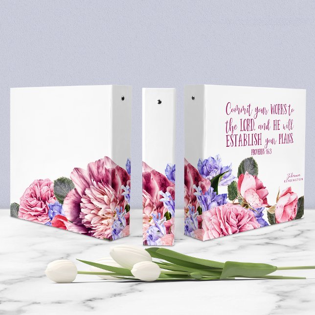 Girly Personalized Christian Bible Verse Floral Binder (Girly Personalized Christian Bible Verse Floral 3 Ring Binder)