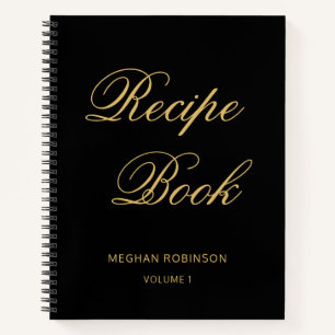 Girly Personalized Cookbook Black And Gold Recipe Notebook