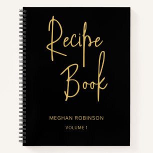 Girly Personalized Cookbook Black Recipe Notebook