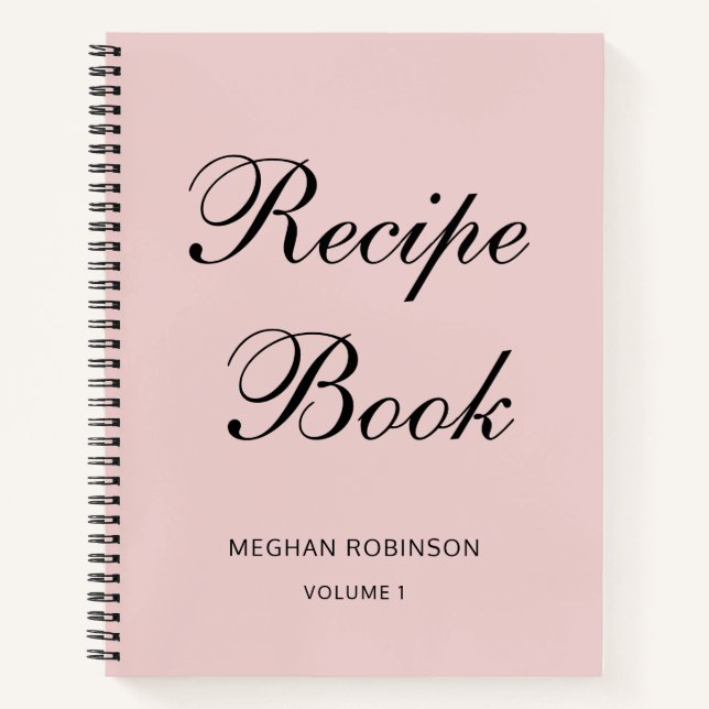 Girly Personalized Cookbook Blush Recipe Notebook (Front)