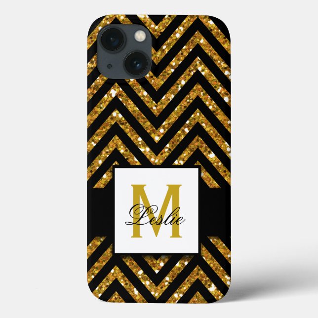 GIRLY, PERSONALIZED GOLD GLITTER CHEVRON PATTERN Case-Mate iPhone CASE (Back)