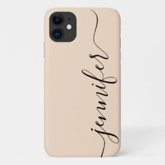 Girly Personalized Name, Fancy Script, Linen/Black iPhone 11 Case