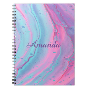 Girly Personalized Pink and Blue Swirls Notebook