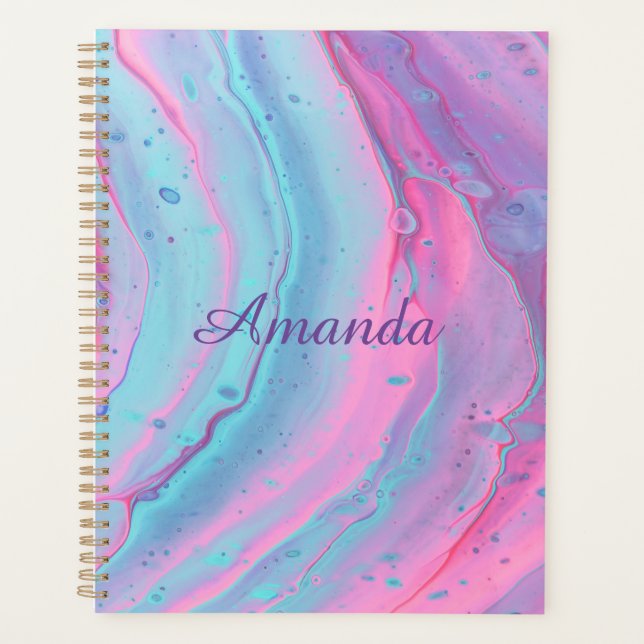 Girly Personalized Pink and Blue Swirls  Planner (Front)