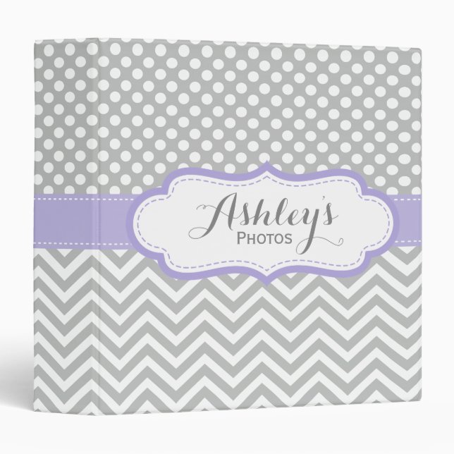 Girly Personalized Purple Grey Photo Binder (Front/Spine)
