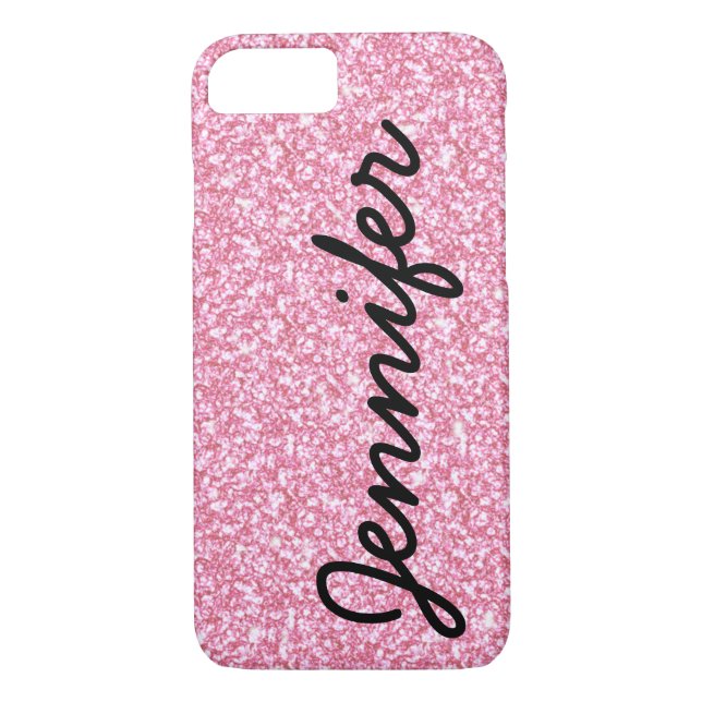 Girly Personalized Script Faux Pink Glitter Case-Mate iPhone Case (Back)