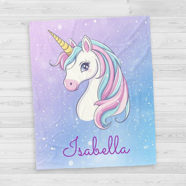 Girly Personalized Whimsical Unicorn Sparkle Fleece Blanket (Creator Uploaded)