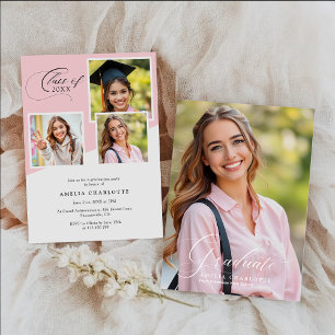 Girly Photo Collage Modern Graduation Party Invitation