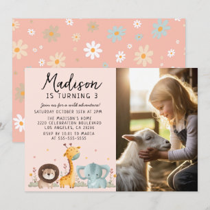 Girly Photo Party Wild Animals Birthday  Invitation