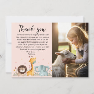 Girly Photo Party Wild Animals Birthday  Thank You Card