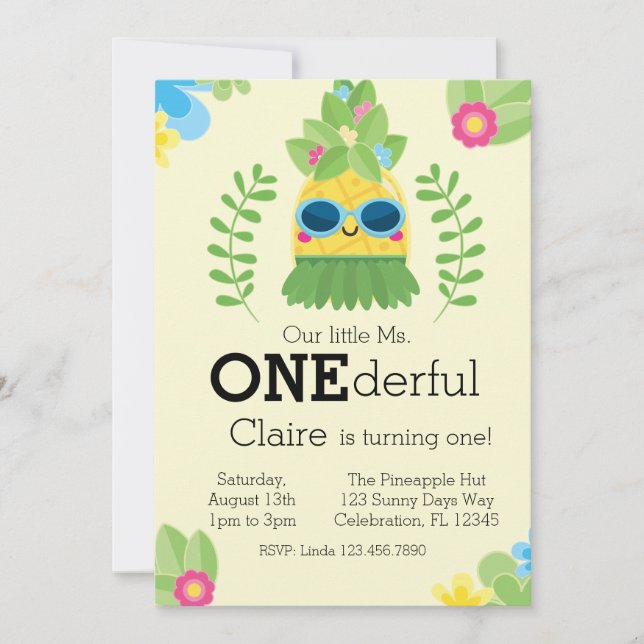 Girly Pineapple Ms. Onederful First  Invitation (Front)