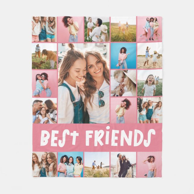 Girly pink 20 photo best friend modern simple flee fleece blanket (Front)